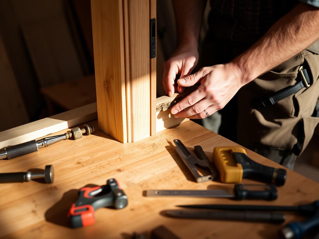 Builder repairing timber trim in a Sydney home